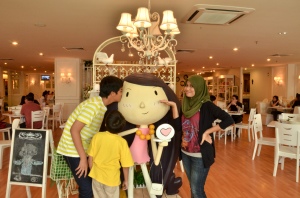 My siblings with Tiffany, one of the Fullhouse Cafe mascots